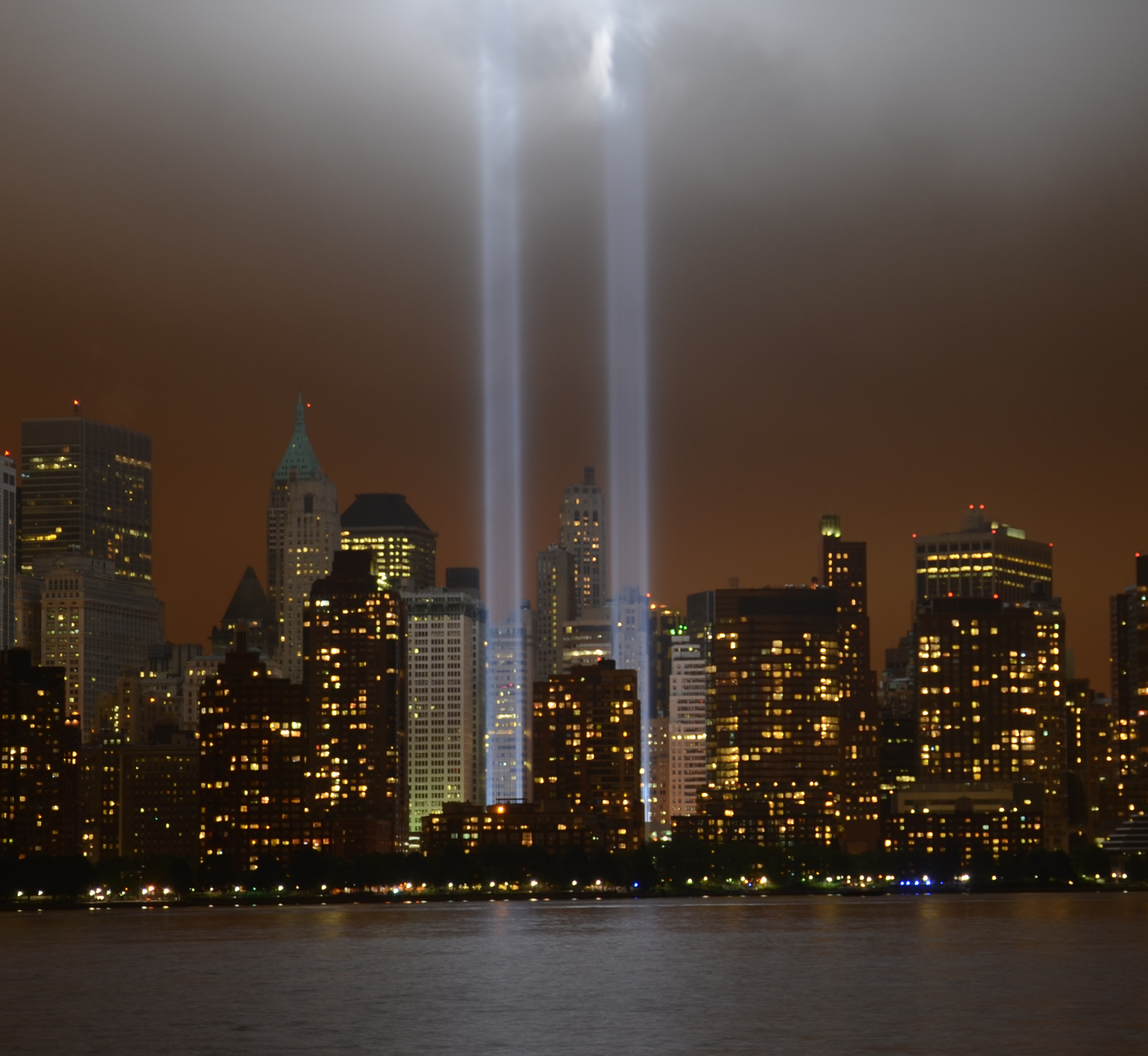 towers of light where the WTC World Trade Center once stood.