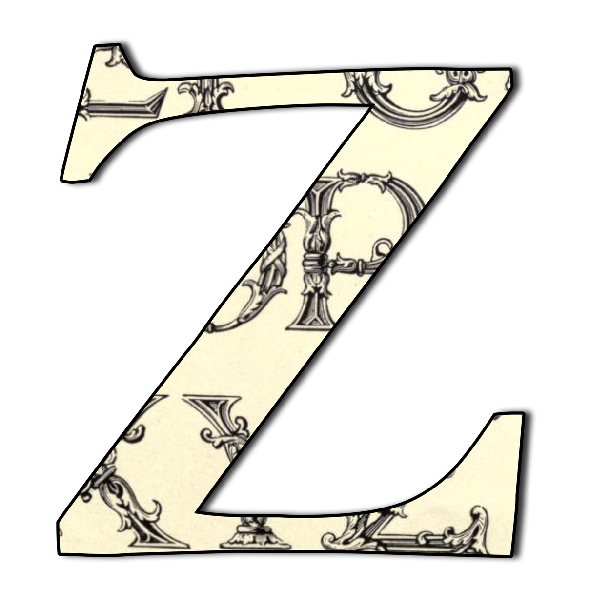 Letter Z made from page of alphabetic characters