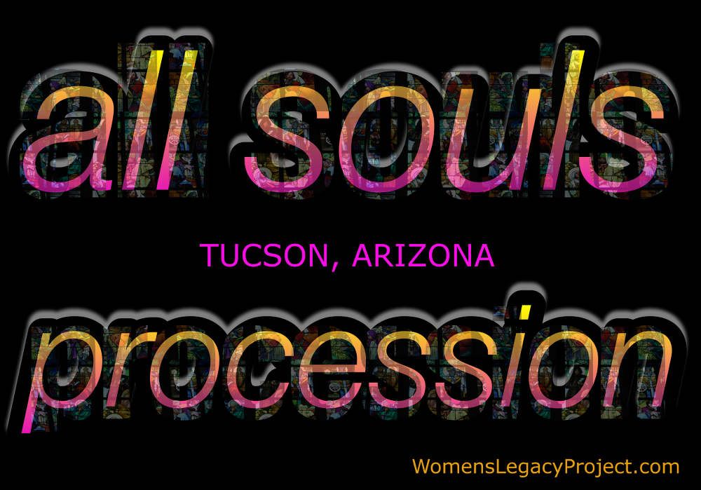 All Souls Procession text made from stained glass imagery