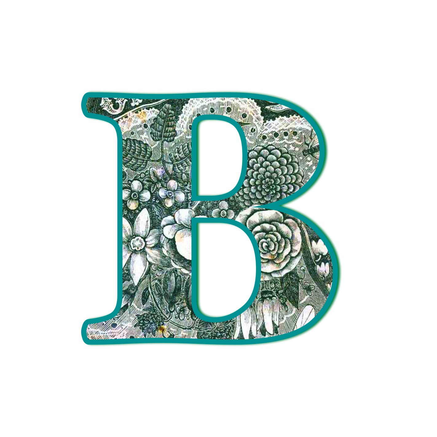 The letter B made from public domain, out-of-copyright "The Language of Flowers" cover by Nancy Hill for the Women's Legacy Project womenslegacyproject.com