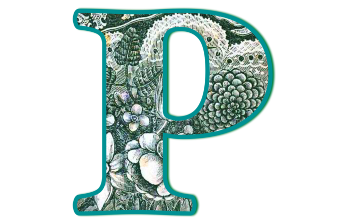 The letter P made from public domain, out-of-copyright "The Language of Flowers for The Women's Legacy Project, Legacy Tools, for the 2016 A to Z Blogging Challenge