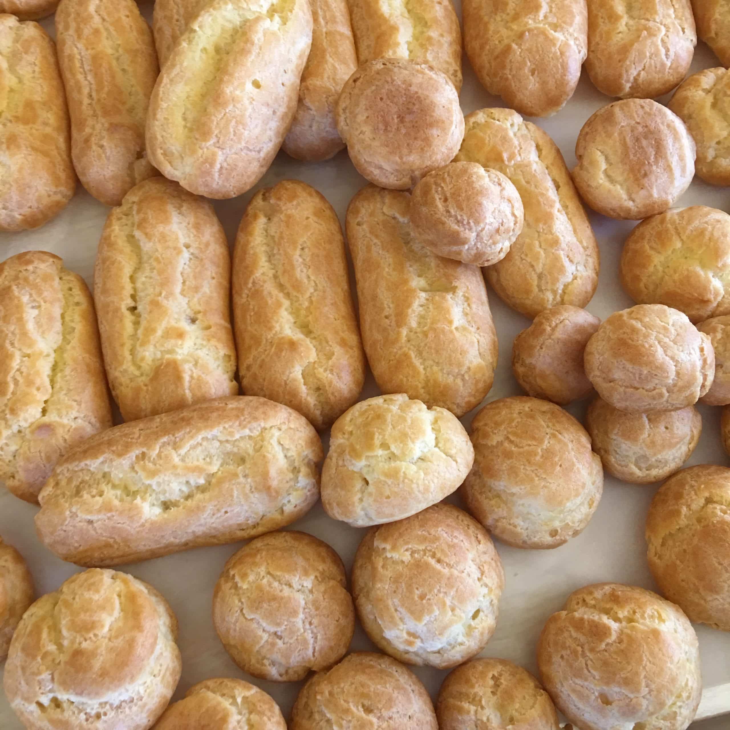 TTrays of baked goodness. Eclairs and Pate a Choux.