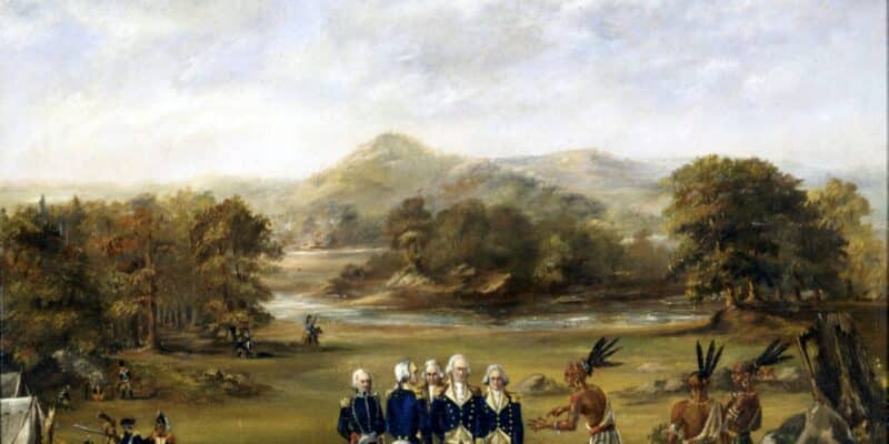 Painting of the Treaty of Greenville agreed to by Blue Jacket that brought the end of the Northwest Indian War. Little Turtle was not party to this battle or agreement.